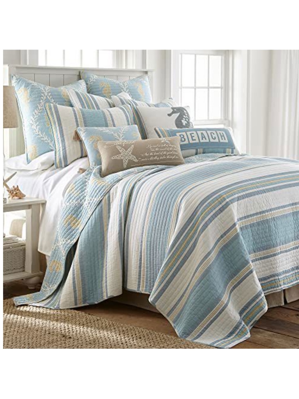 Coastal Stripe Blue and White Quilt Set Levtex